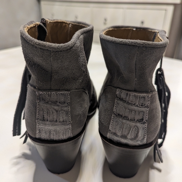 Grey Women's Stetson "Paris" Suede and Caiman Exotic Ankle Boots - Picture 5 of 8
